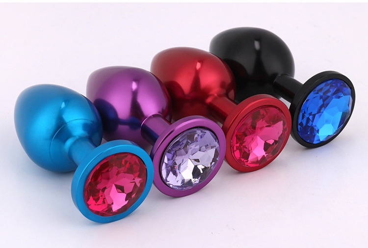 Elmas Taşlı Metal Anal Plug Siyah Renk Orta Boy